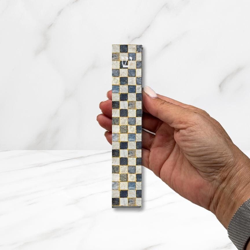 Mezuzah - Checkerboard Mezuzah - Neutral Colors