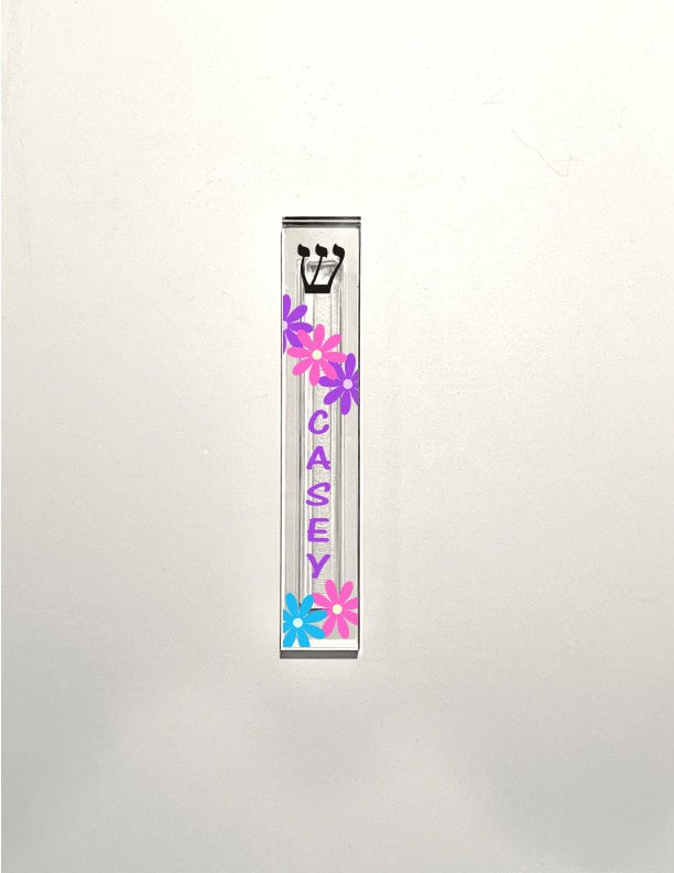 Flower Mezuzah - Personalized Girls Acrylic Mezuzah