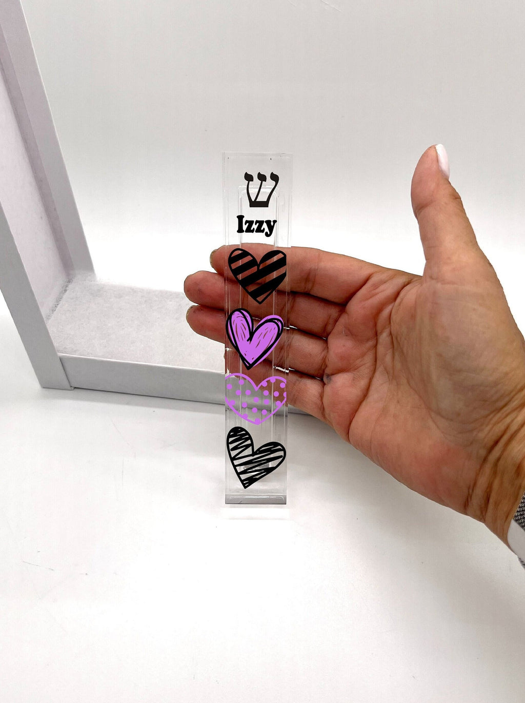 Heart Mezuzah - purple and black - With or without name
