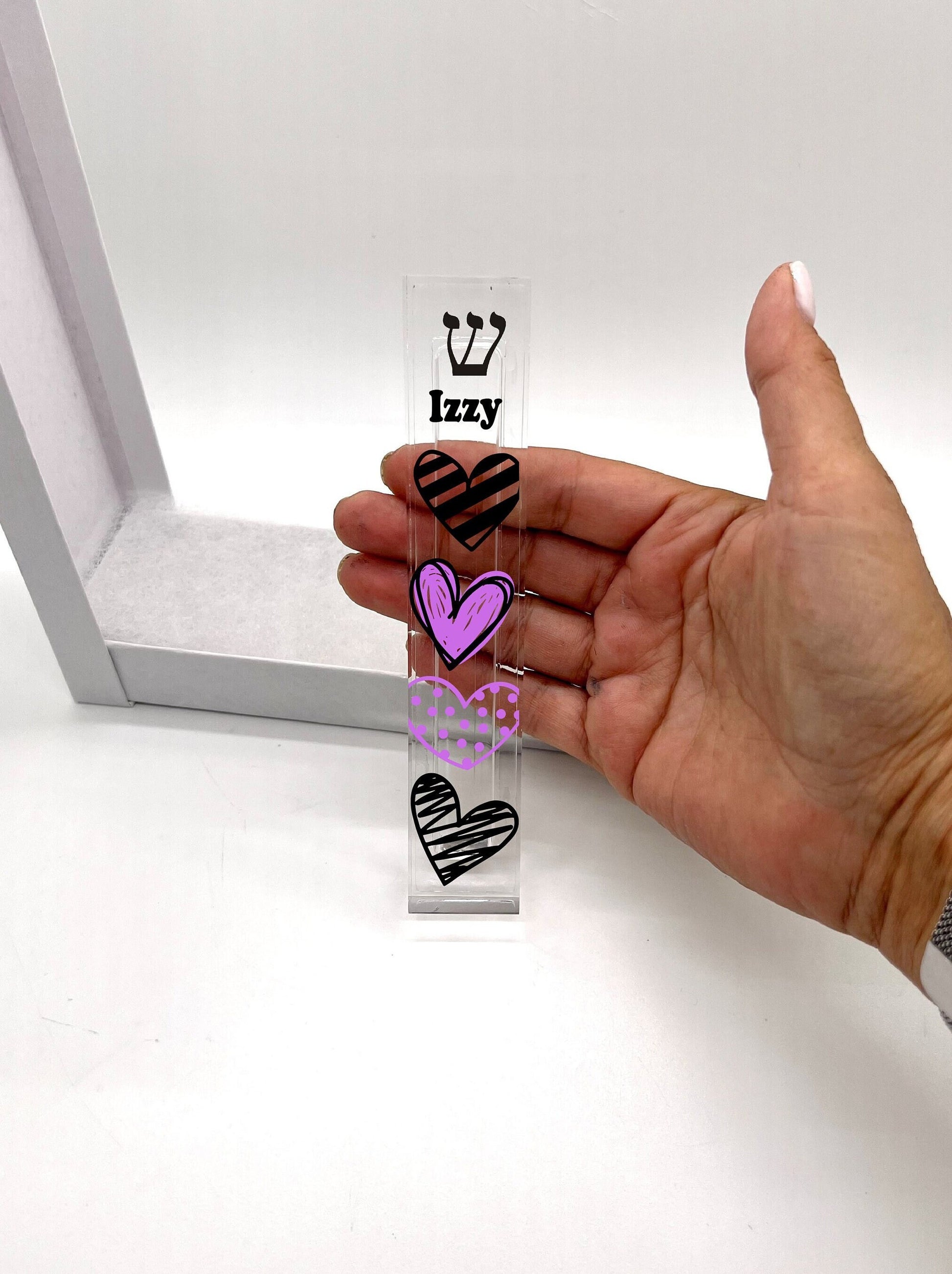Heart Mezuzah - purple and black - With or without name