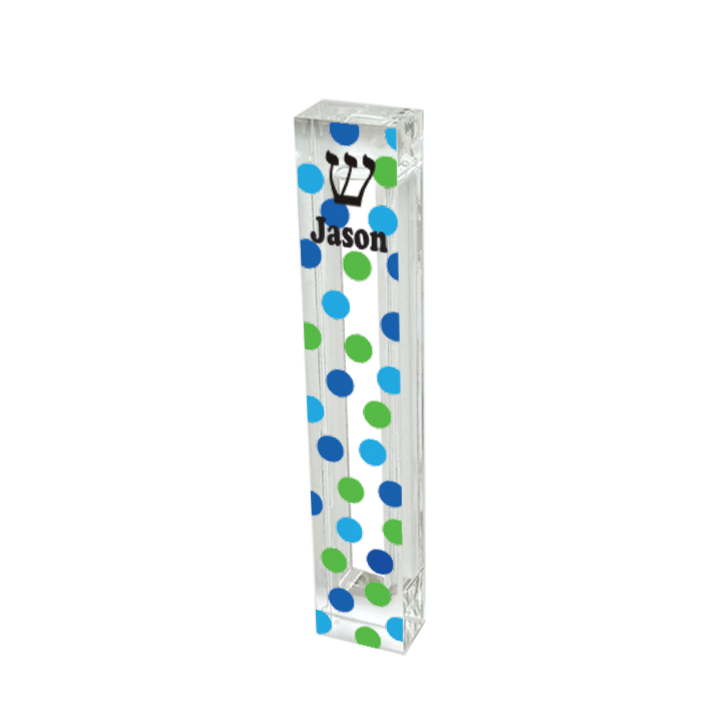Blue and Green Dotted Mezuzah - with or without name