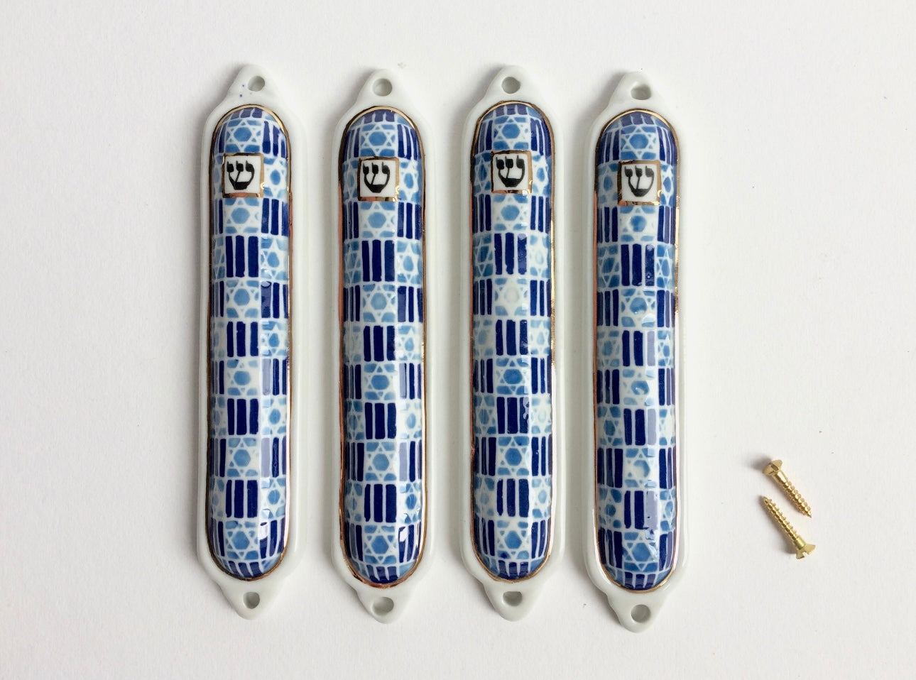 Blues Jewish Star Porcelain Mezuzah