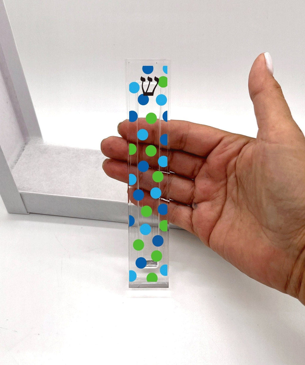 Blue and Green Dotted Mezuzah - with or without name
