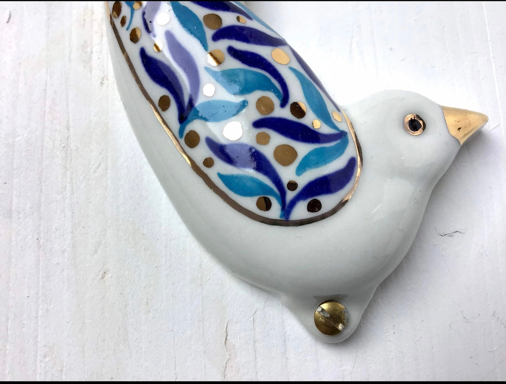 Porcelain White Bird Mezuzah