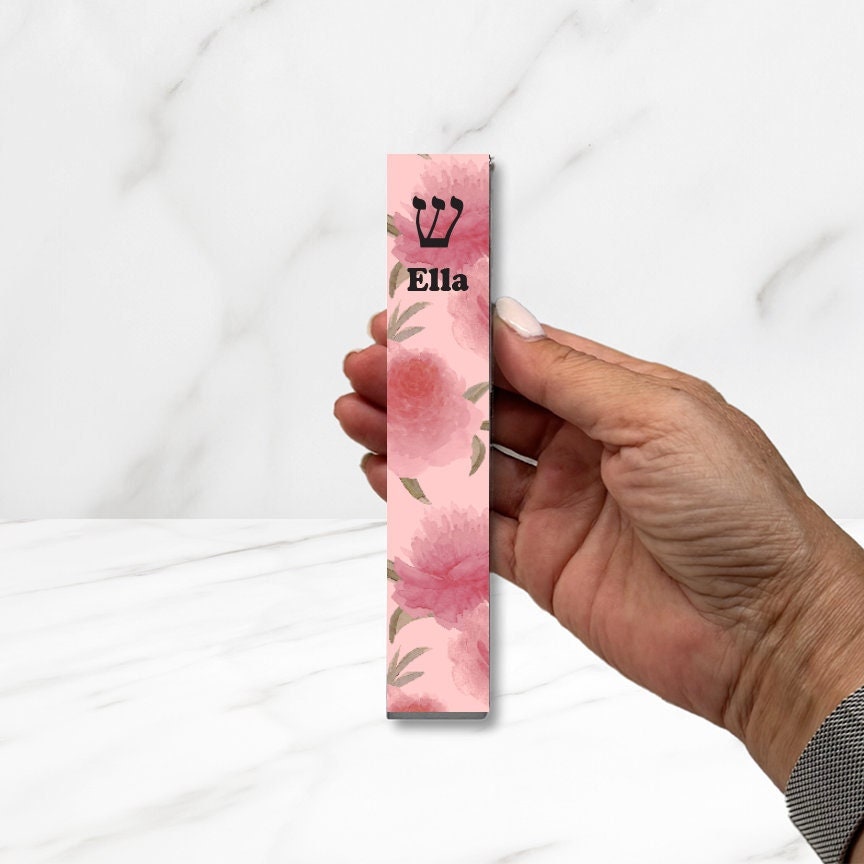Mezuzah - Pink Peonies Mezuzah - With or without name - Acrylic Flower Mezuzah