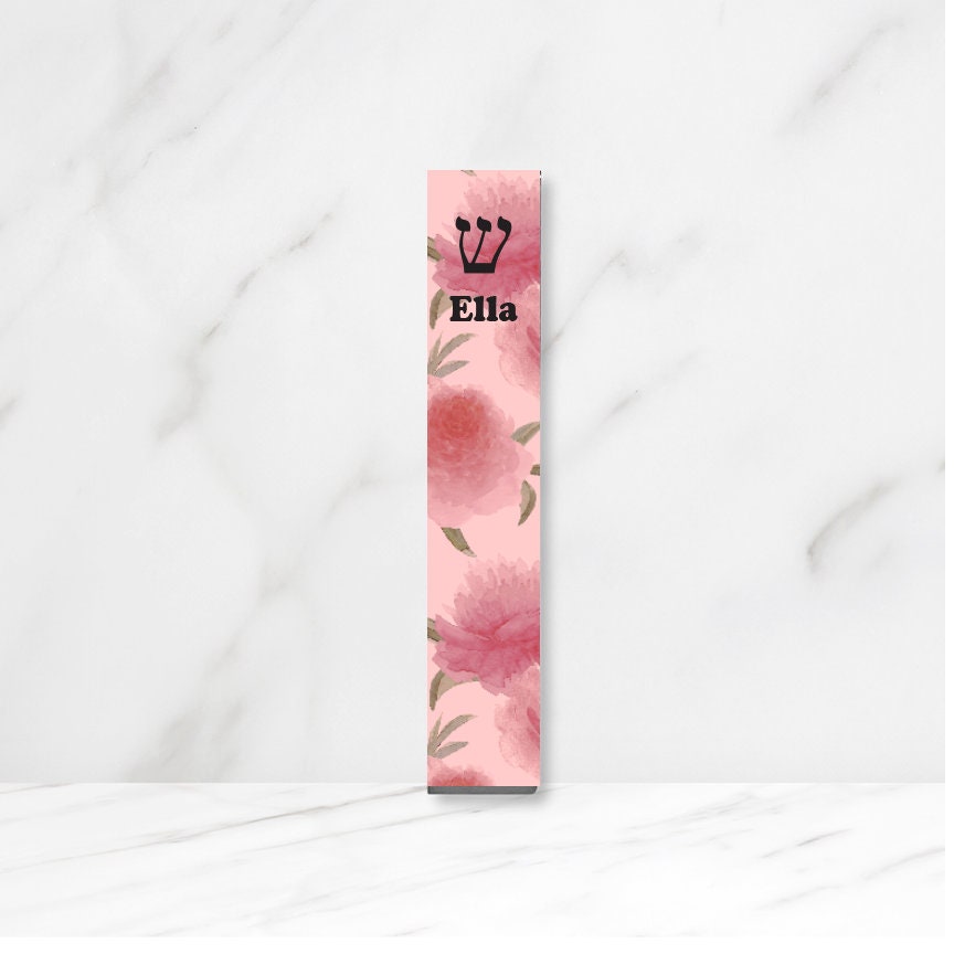 Mezuzah - Pink Peonies Mezuzah - With or without name - Acrylic Flower Mezuzah