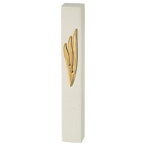 Mezuzah White Square | Gold Shin Large