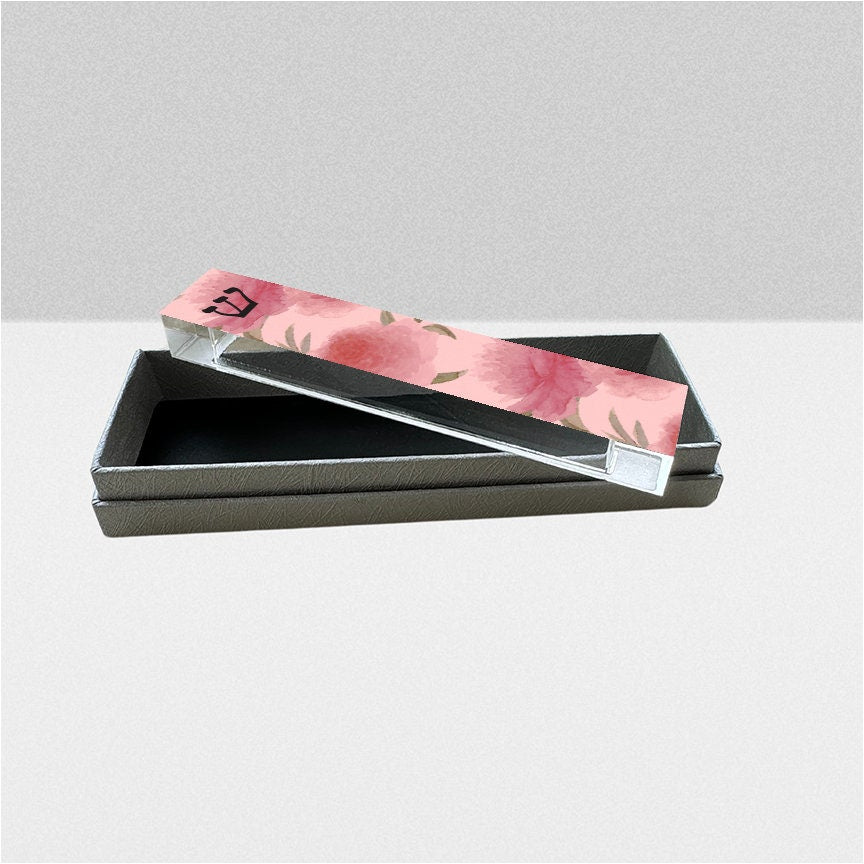 Mezuzah - Pink Peonies Mezuzah - With or without name - Acrylic Flower Mezuzah
