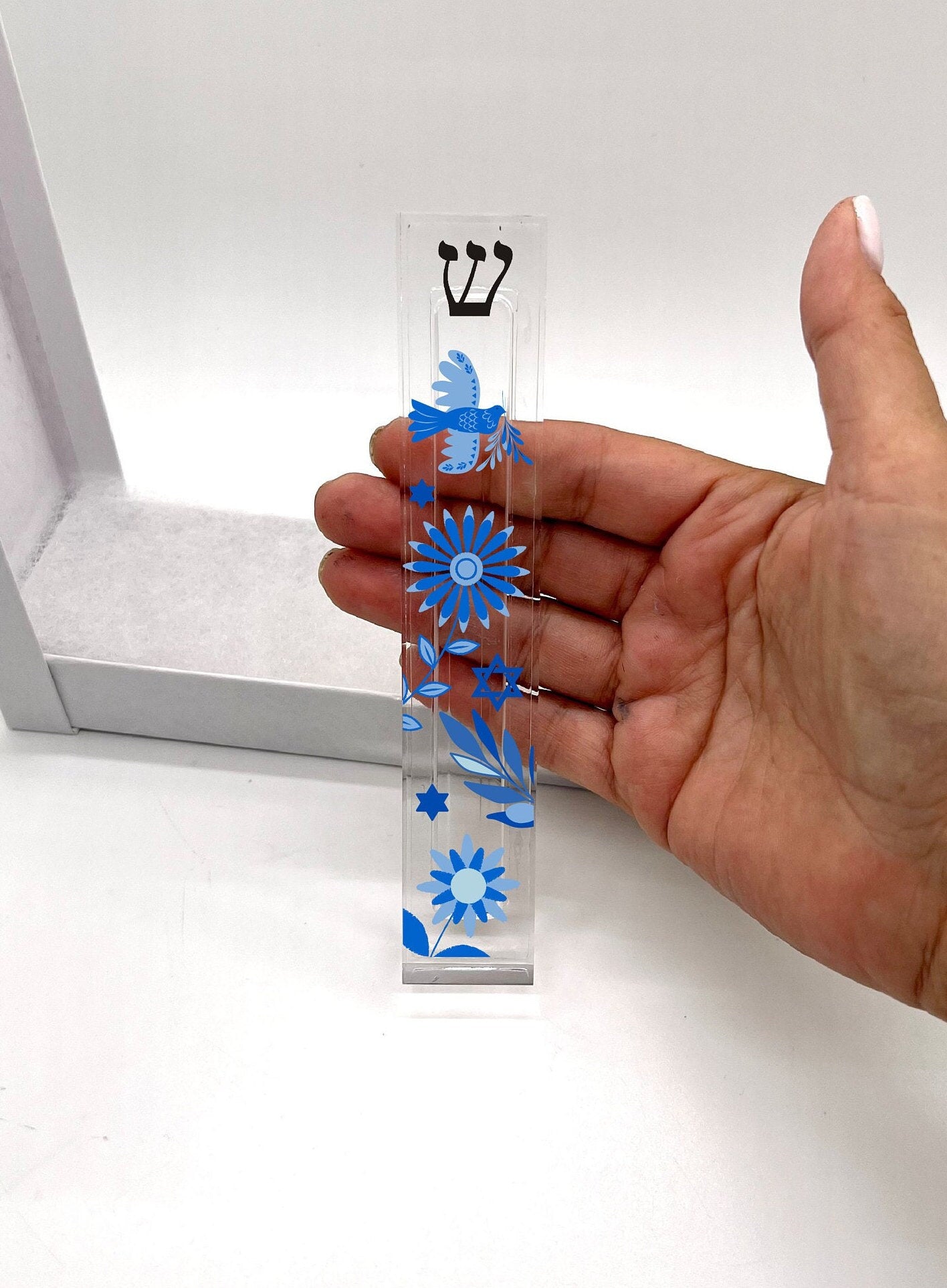 Mezuzah - Jewish Stars - Flowers - Dove