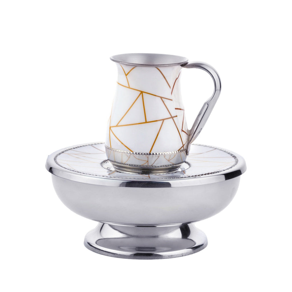 Abstract Lines White & Gold Mayim Achronim Set