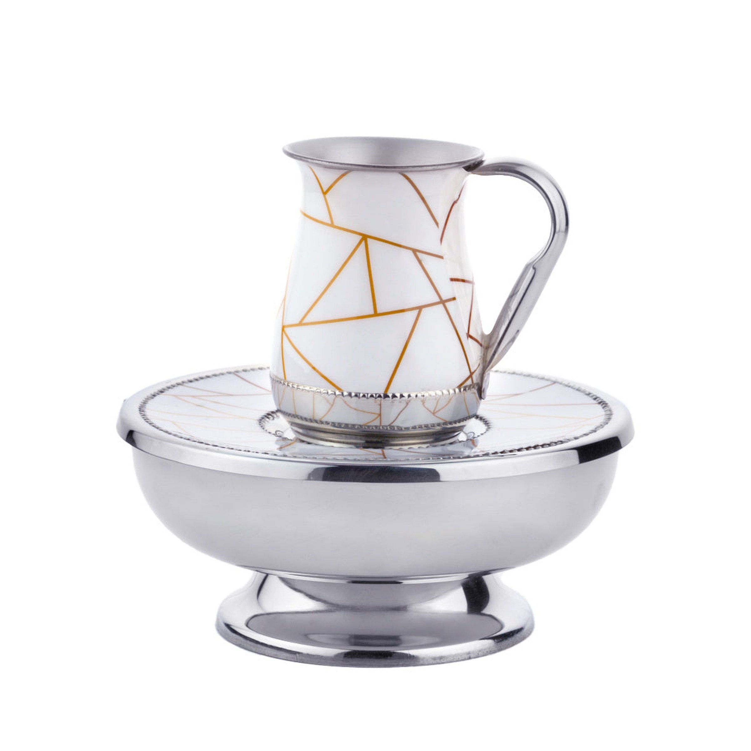 Abstract Lines White & Gold Mayim Achronim Set