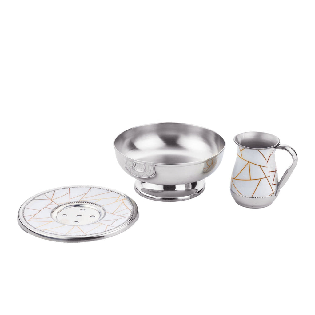 Abstract Lines White & Gold Mayim Achronim Set