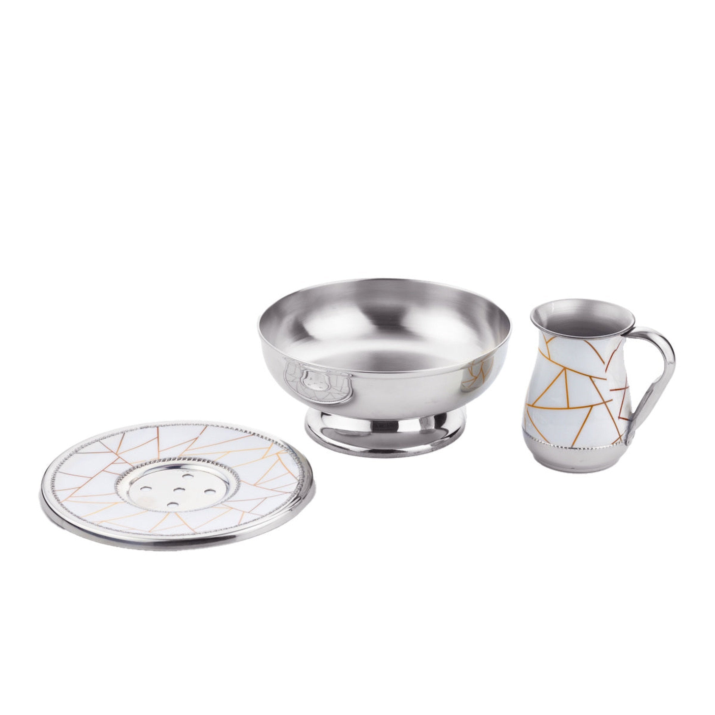 Abstract Lines White & Gold Mayim Achronim Set