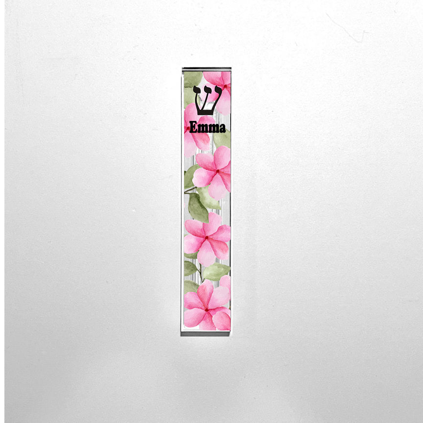 Mezuzah - Pink Watercolor Flowers Mezuzah - with or without name