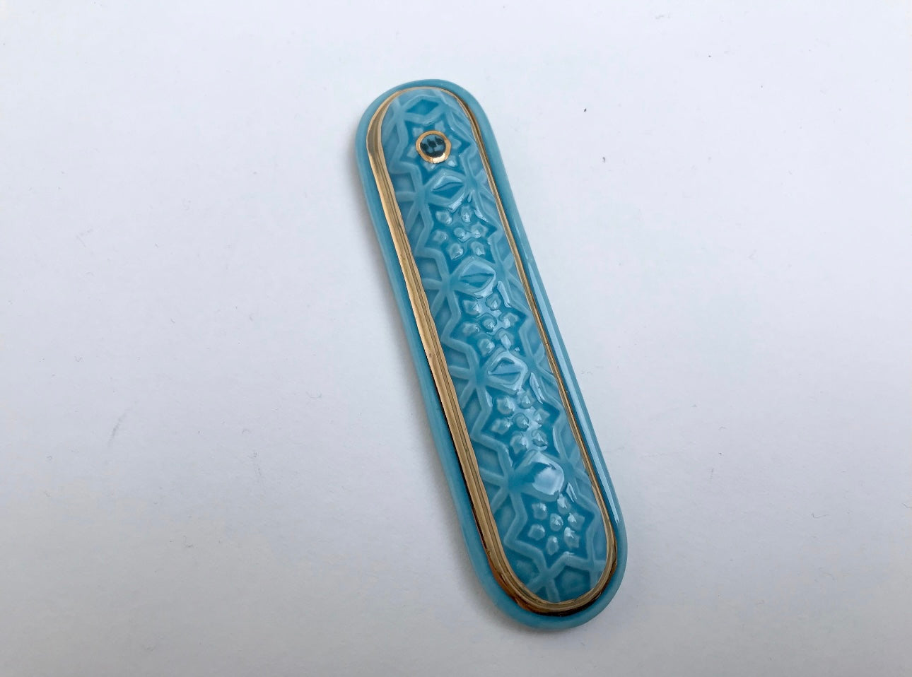 Blue & Gold Porcelain Mezuzah