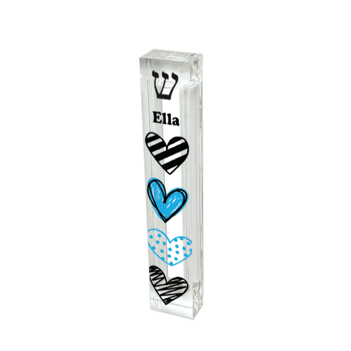 Heart Mezuzah- Turquoise and black - With or without name