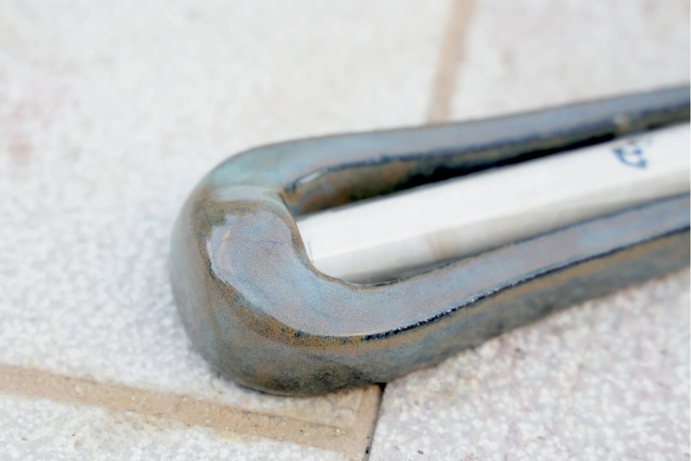 Ceramic mezuzah "Harp"- Brown color