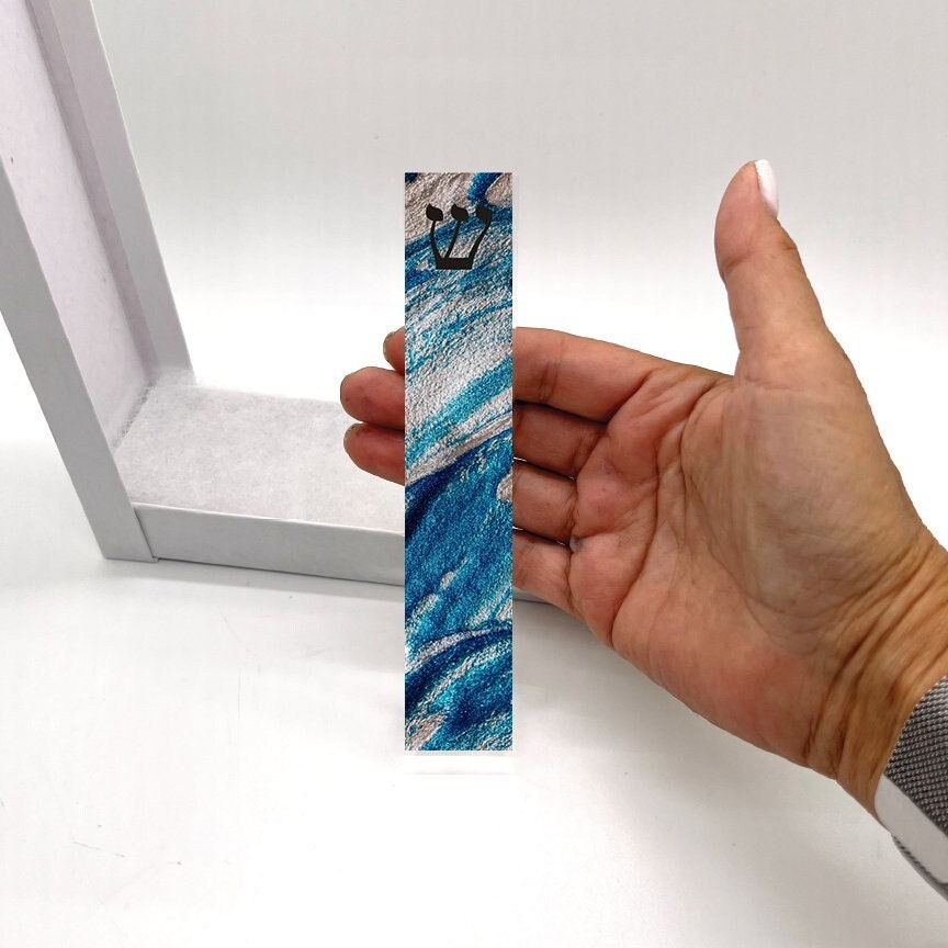 Mezuzah - Blue Glitter Swirl Mezuzah - Acrylic Mezuzah