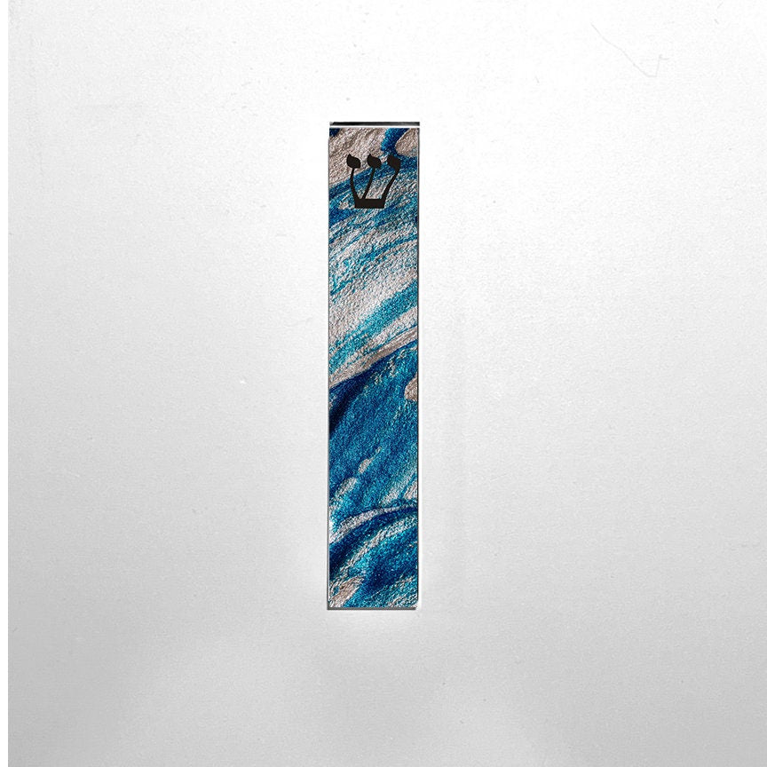 Mezuzah - Blue Glitter Swirl Mezuzah - Acrylic Mezuzah