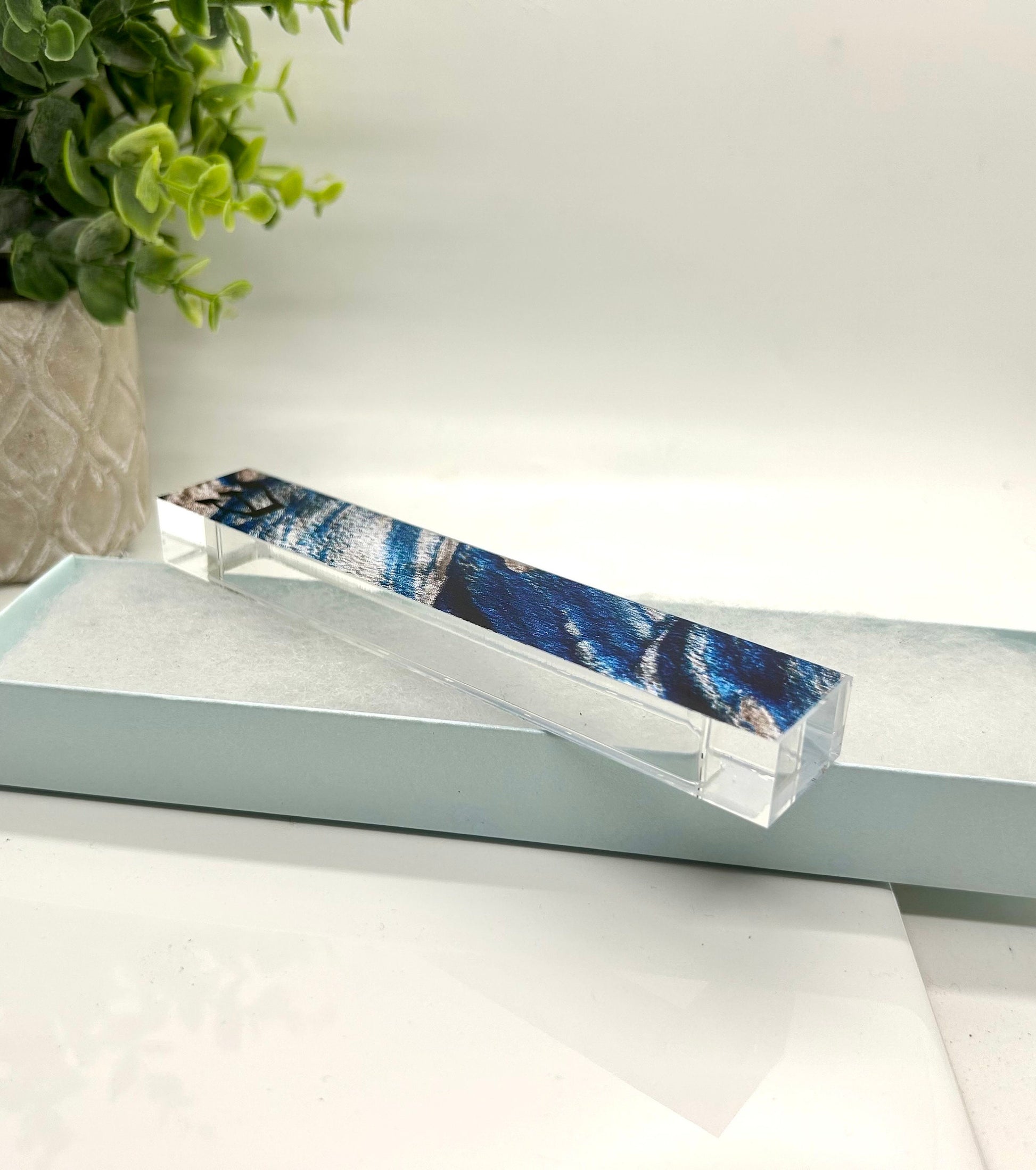 Mezuzah - Blue Glitter Swirl Mezuzah - Acrylic Mezuzah