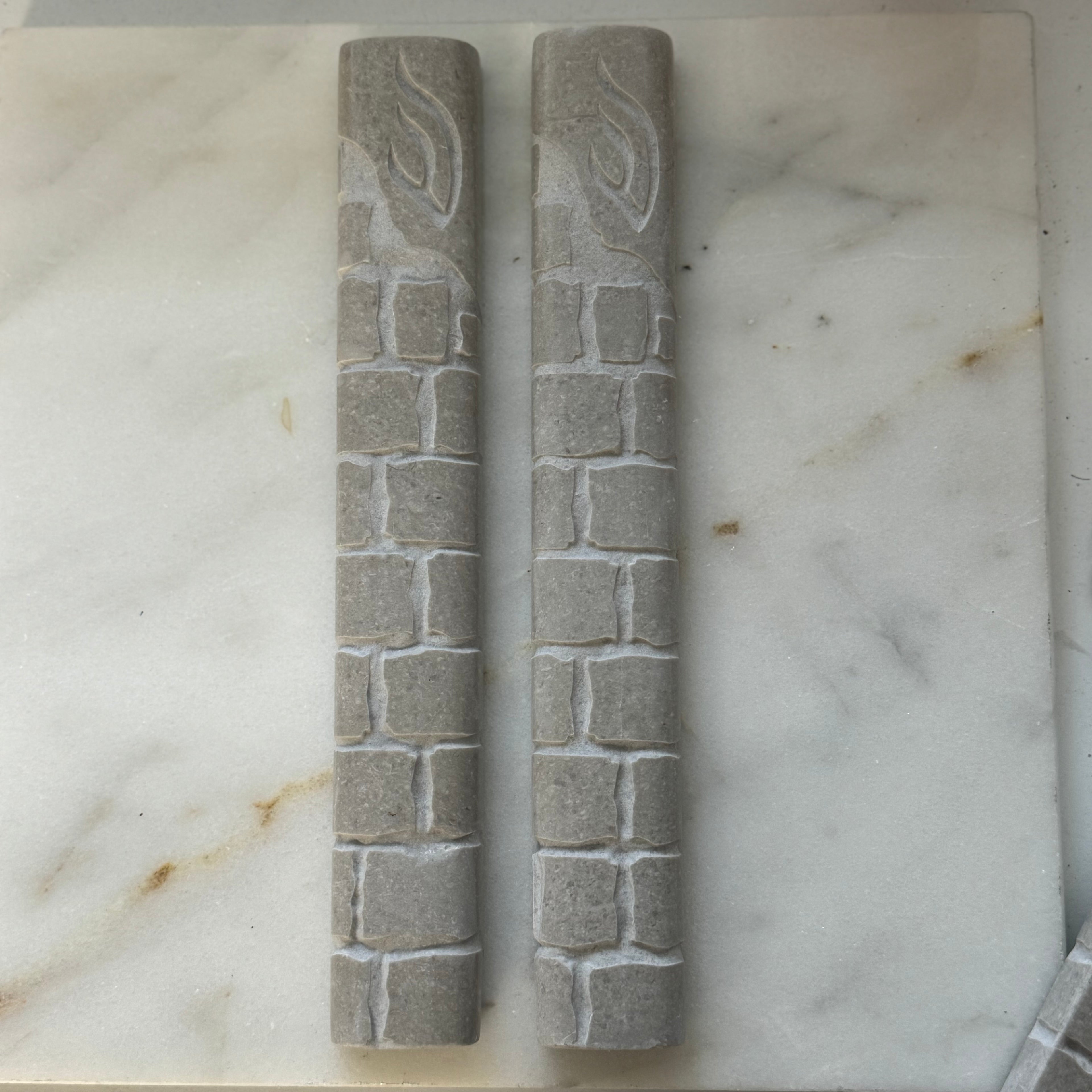 Jerusalem Stone Mezuzah – Gray Rounded Cascading Shin