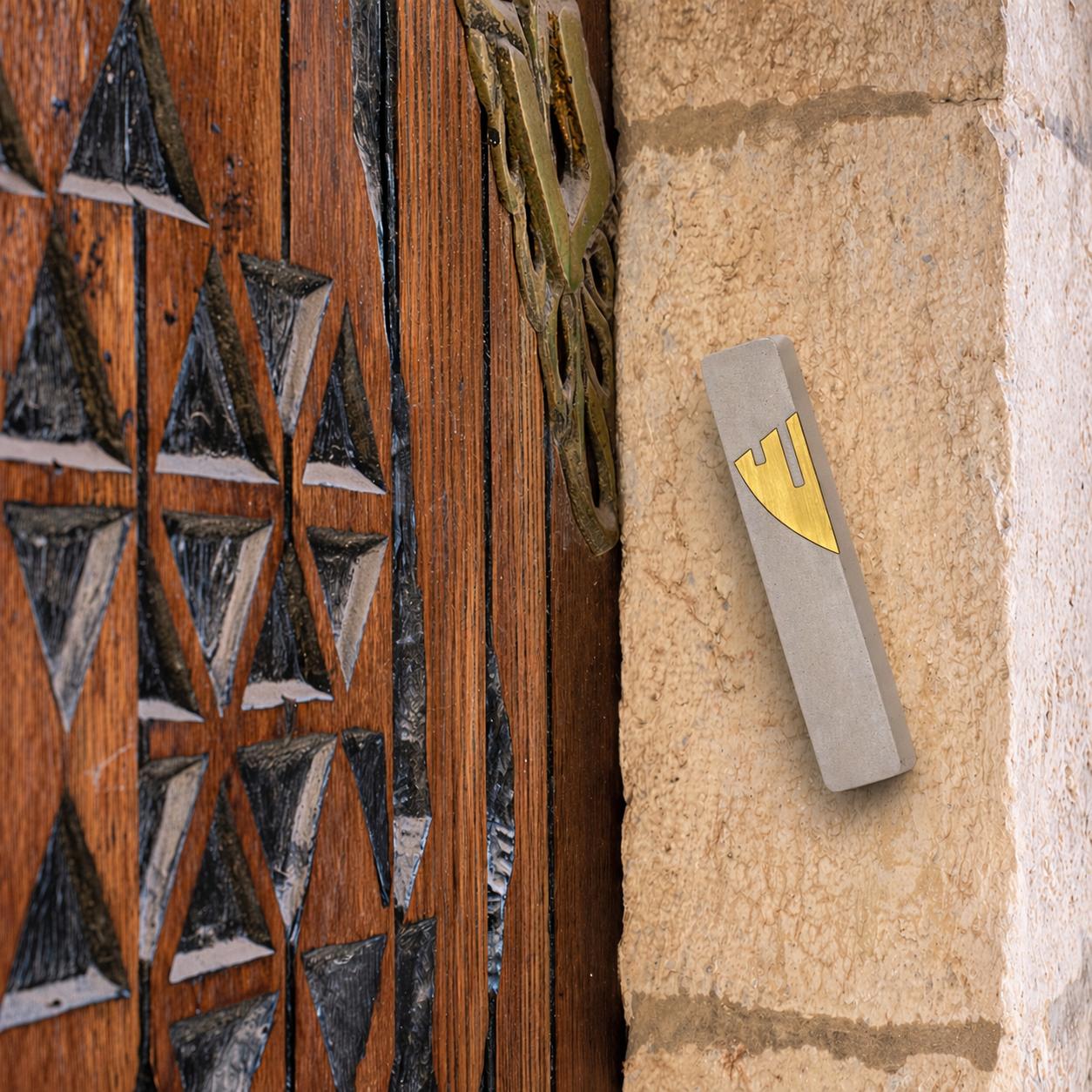 Concrete Mezuzah | Gold Shin