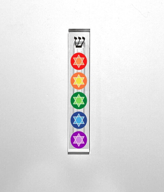 Mezuzah - Rainbow Colored Jewish Stars