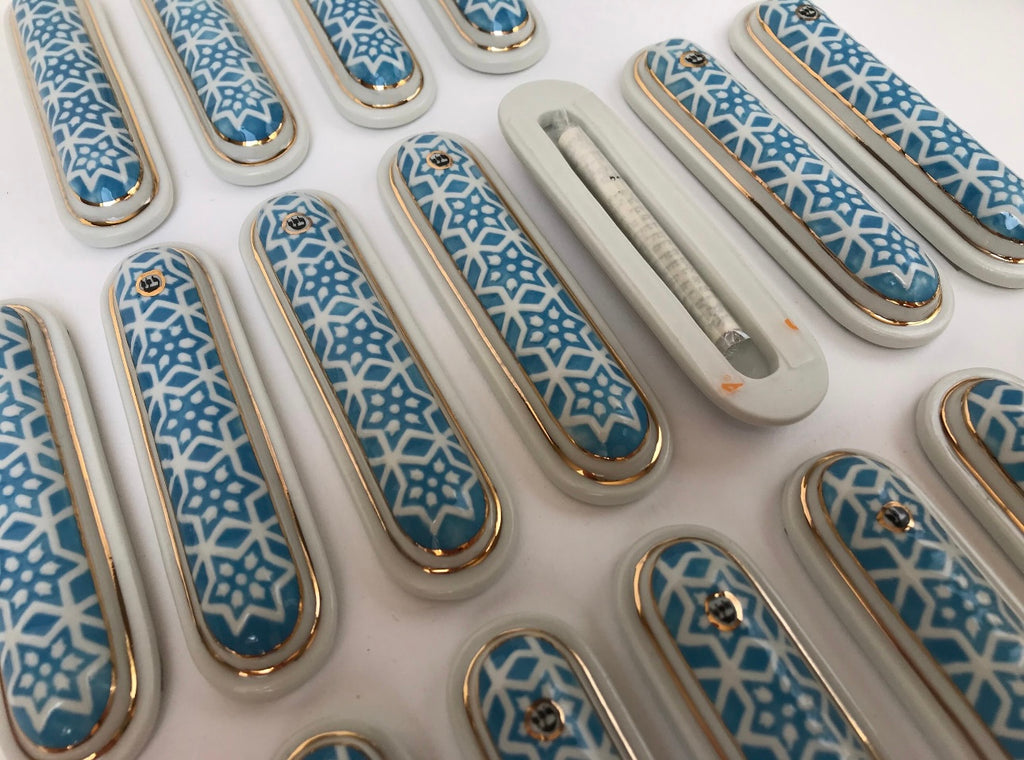 Blue Porcelain Mezuzah Stars of David