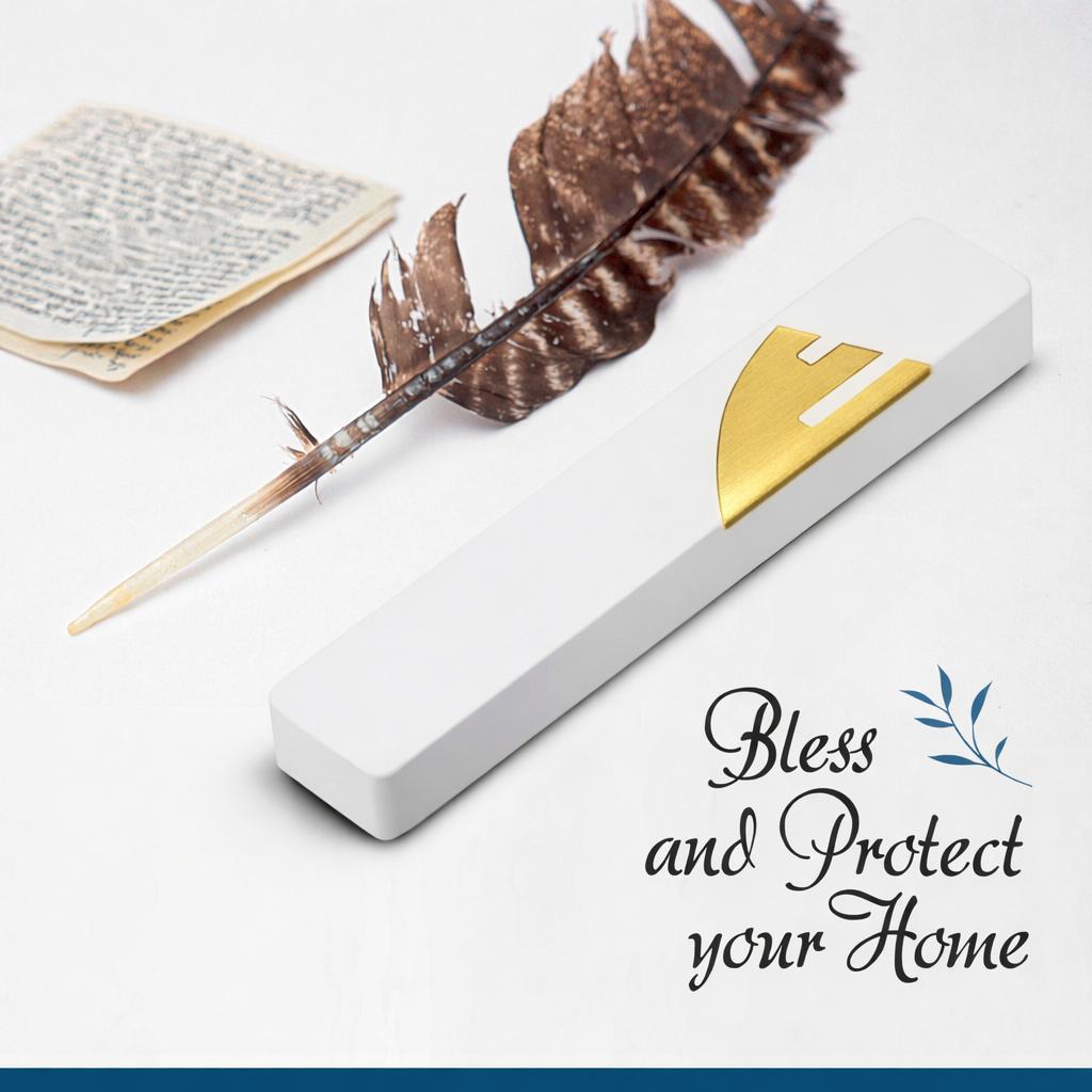 Concrete Mezuzah | Gold Shin