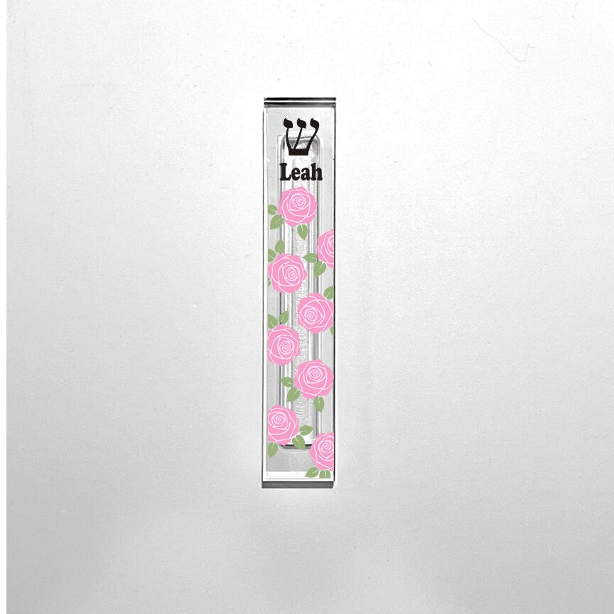 Mezuzah - Pink Roses Mezuzah - With or without name
