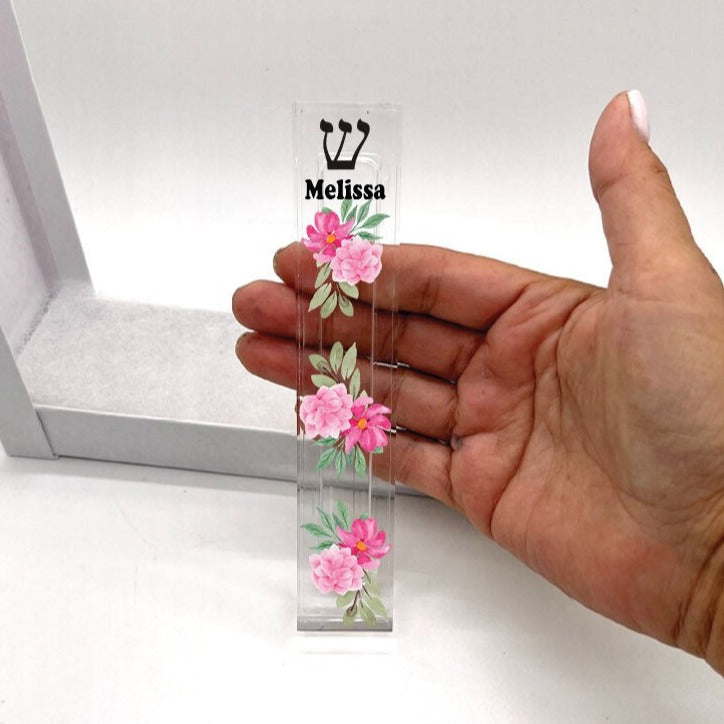Pink Flower Mezuzah - With or without Name