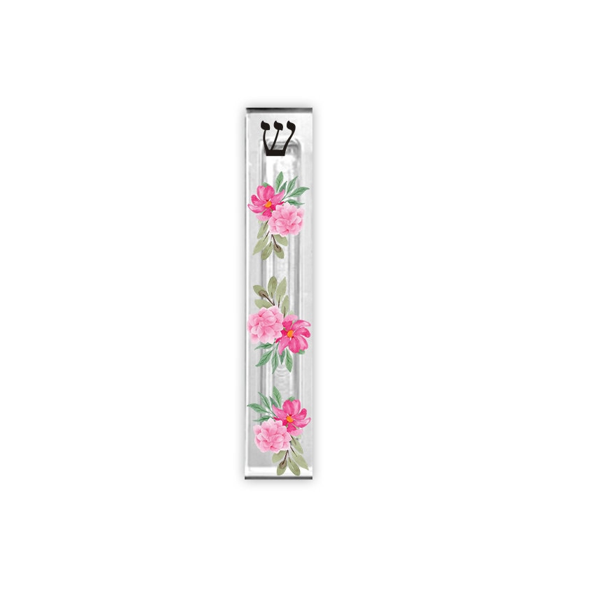 Pink Flower Mezuzah - With or without Name
