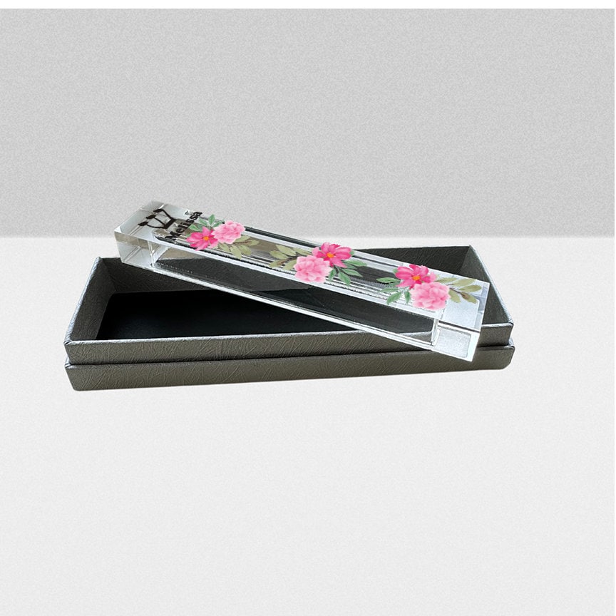 Pink Flower Mezuzah - With or without Name