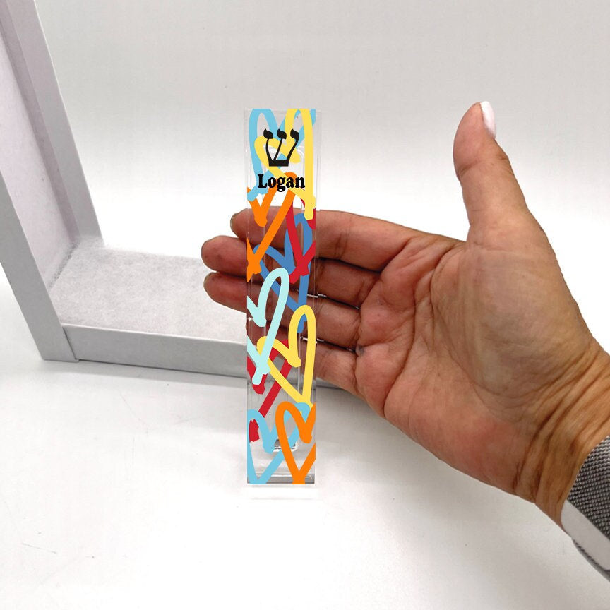 Personalized Graffiti Hearts Mezuzah - With or without name - Acrylic Mezuzah Case
