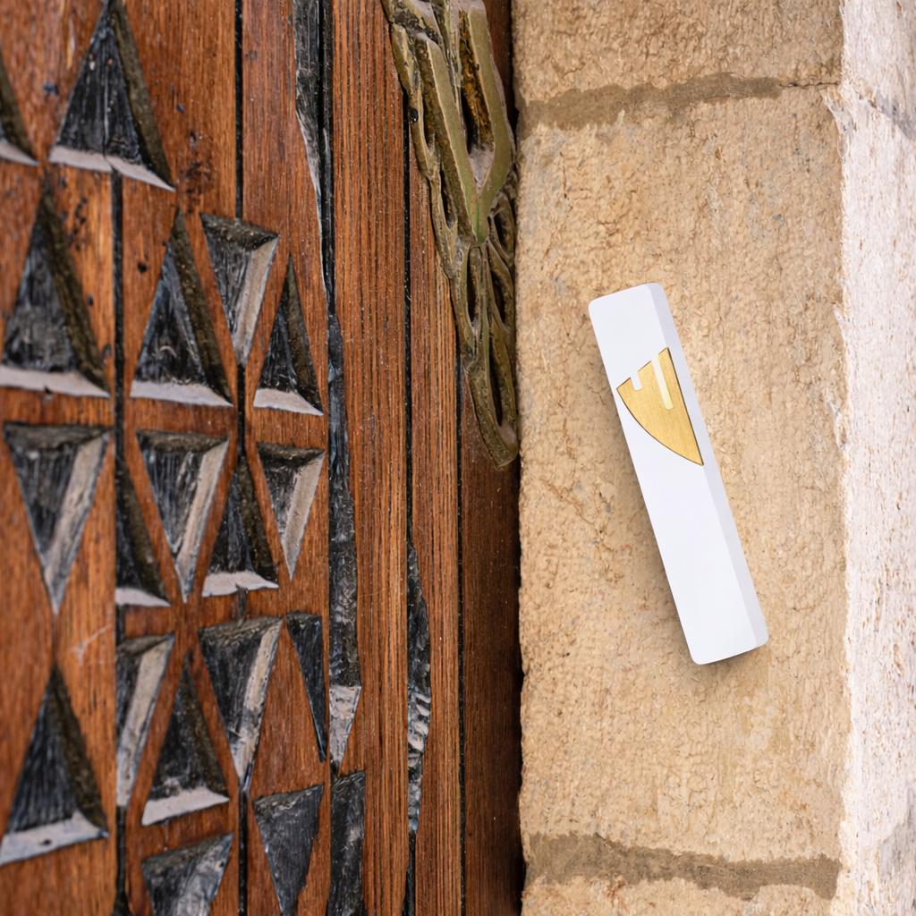 Concrete Mezuzah | Gold Shin