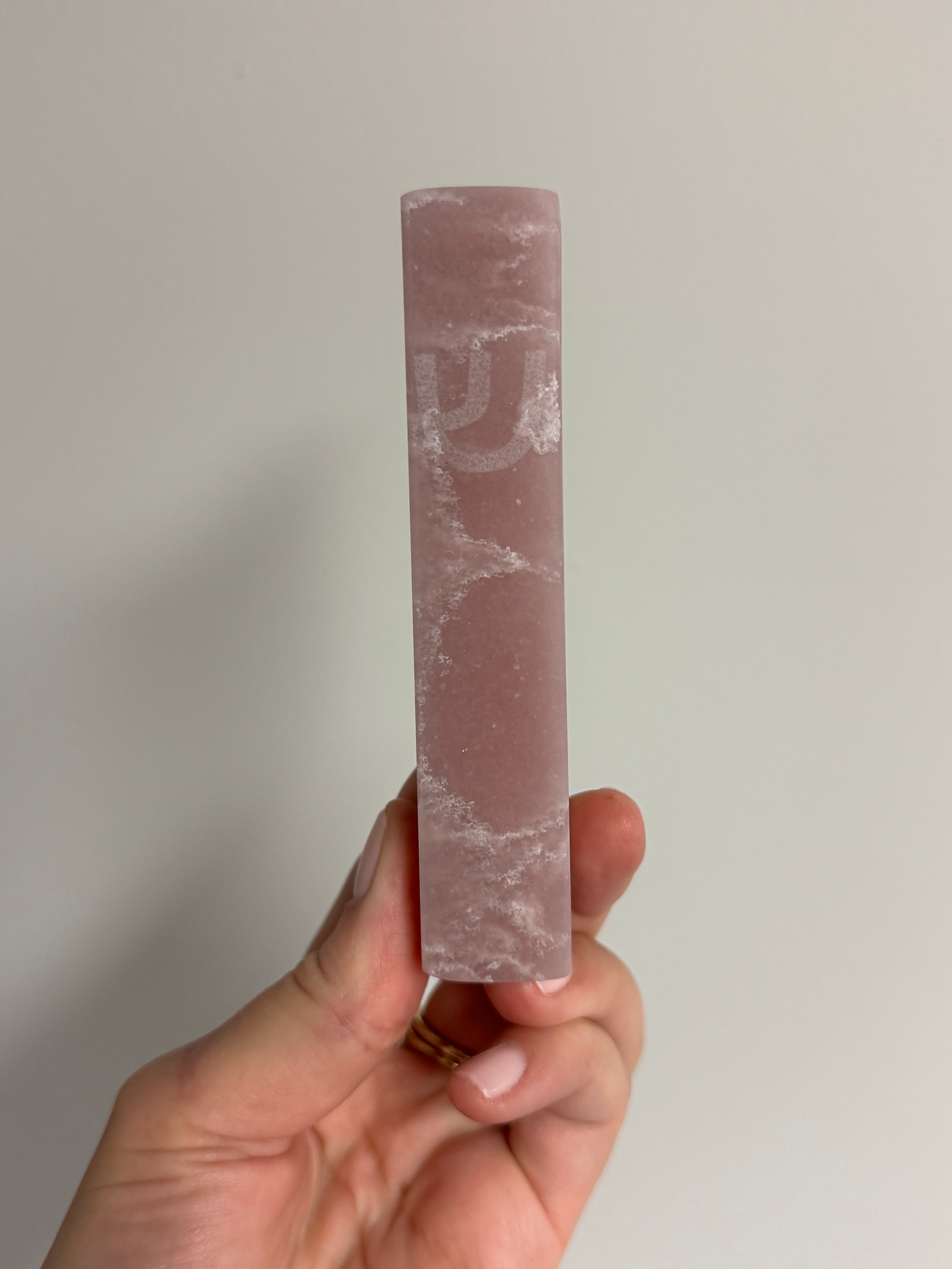 Pink Quartz Mezuzah | Engraved Shin