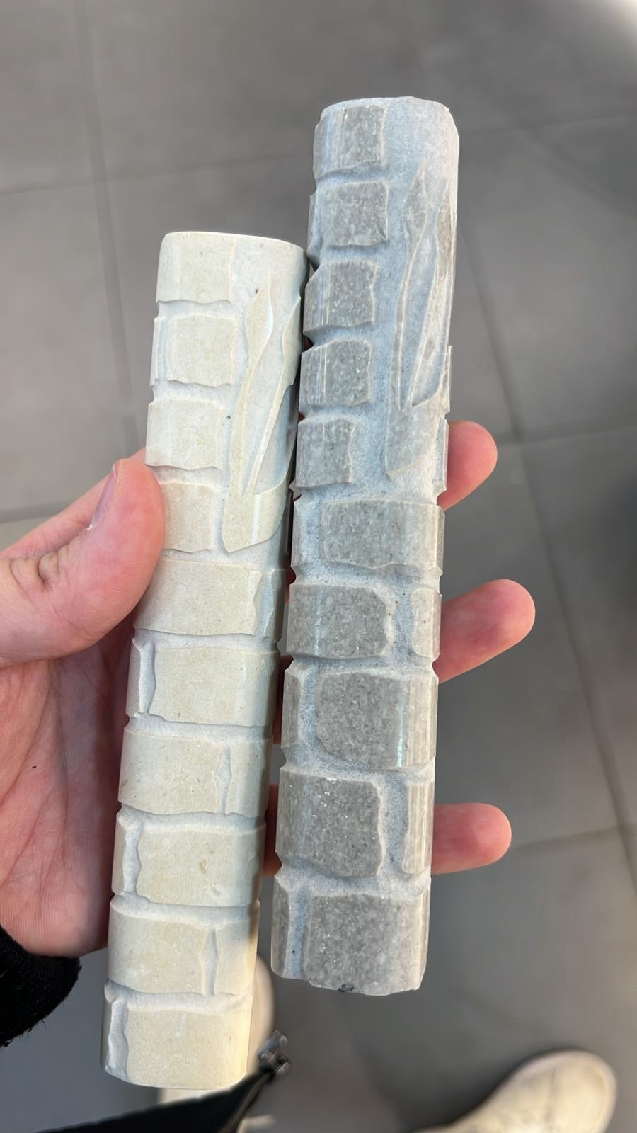 Jerusalem Stone Mezuzah – Side Shin Grey