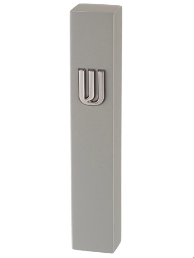Mezuzah Light Gray Square | Silver Shin