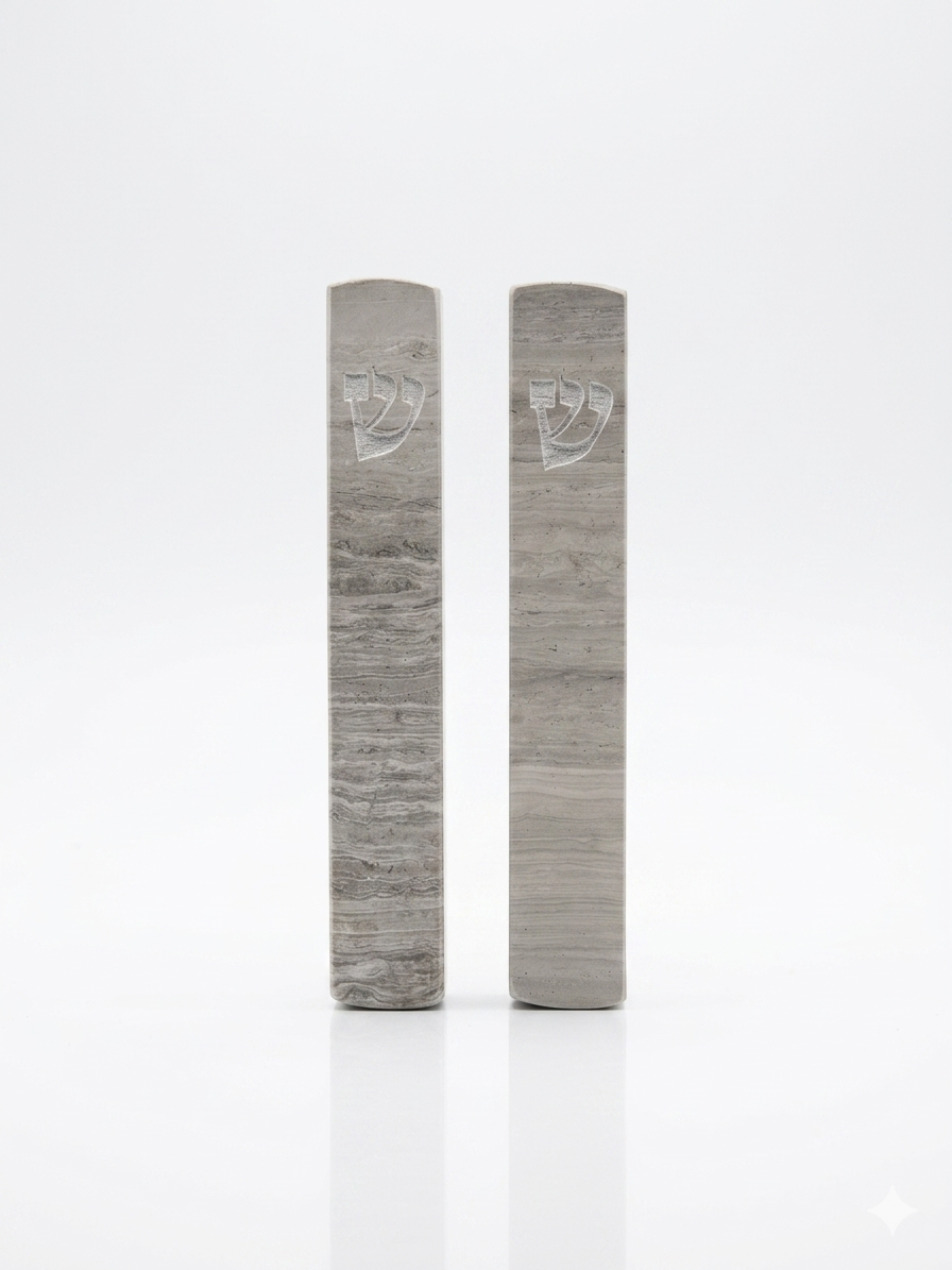 Travertine Mezuzah | Engraved Traditional Shin