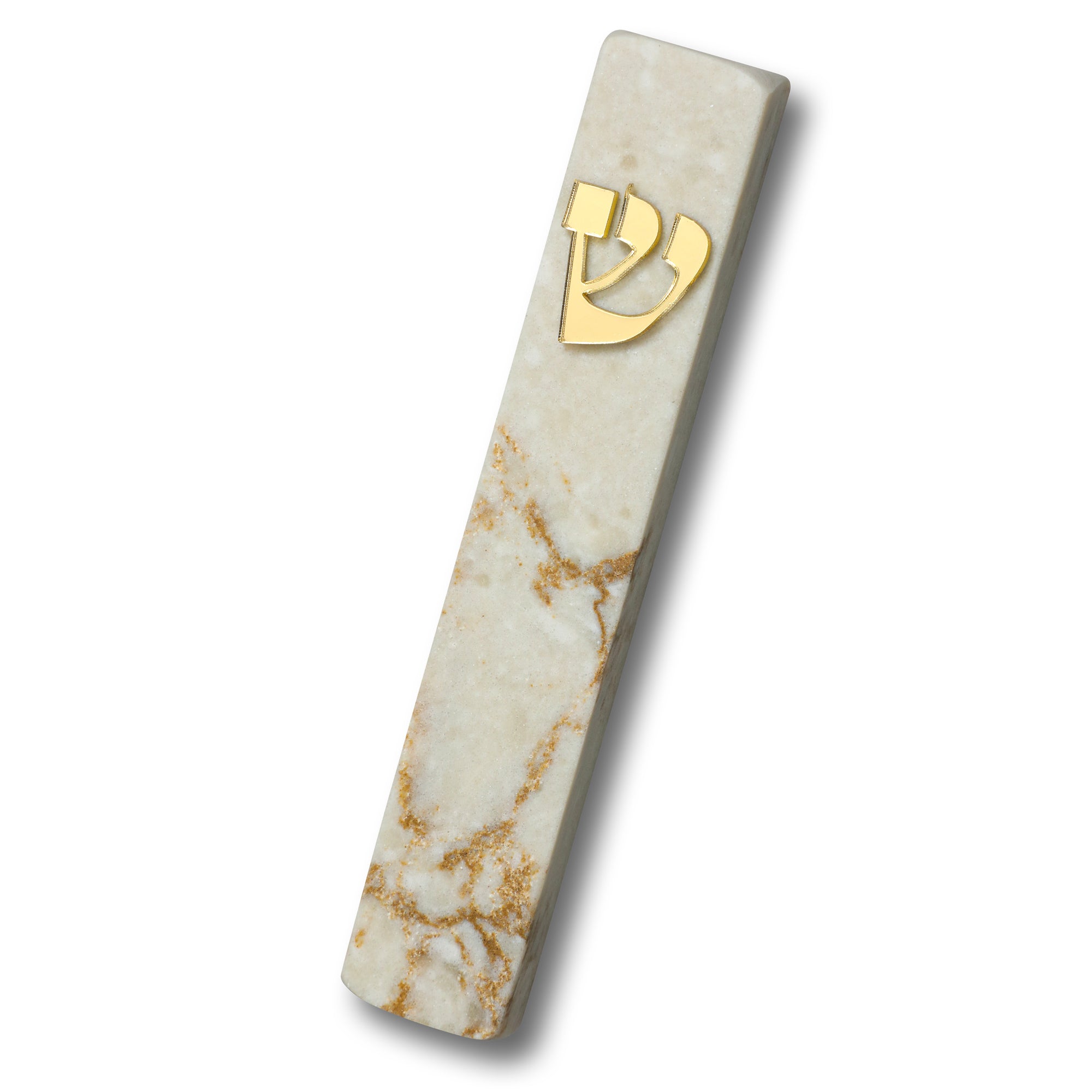 Soft Tan Mezuzah | Mirror Gold Traditional Shin