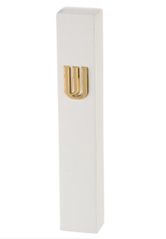 Mezuzah White Square | Gold Shin