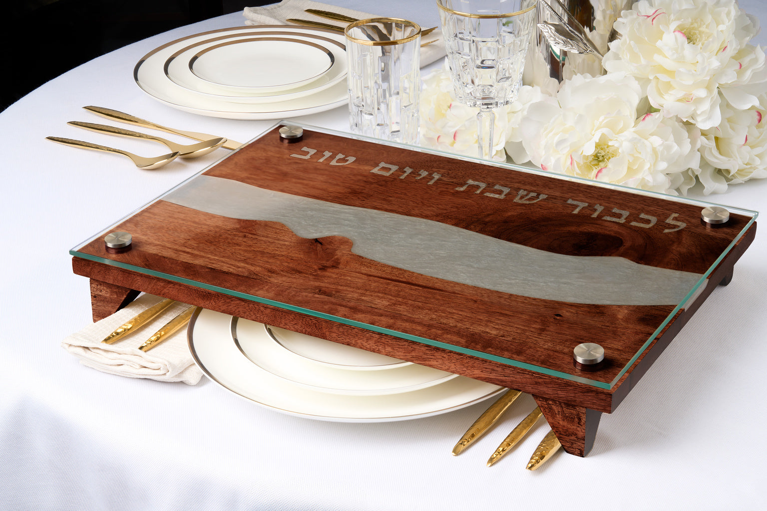 Raised Challah Board Grey Resin