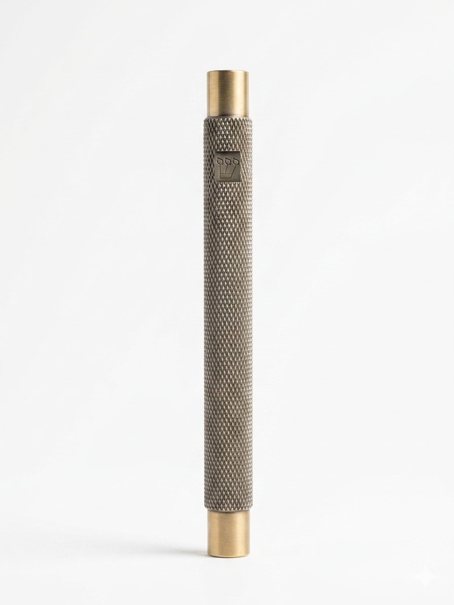 Textured Mezuzah with Stamped Shin | Light Brass