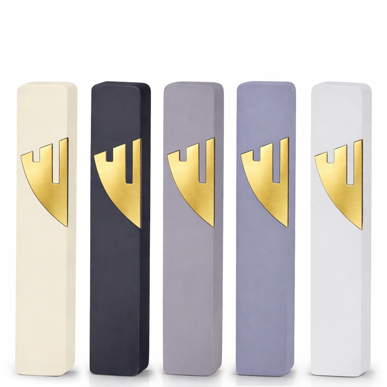 Concrete Mezuzah | Gold Shin