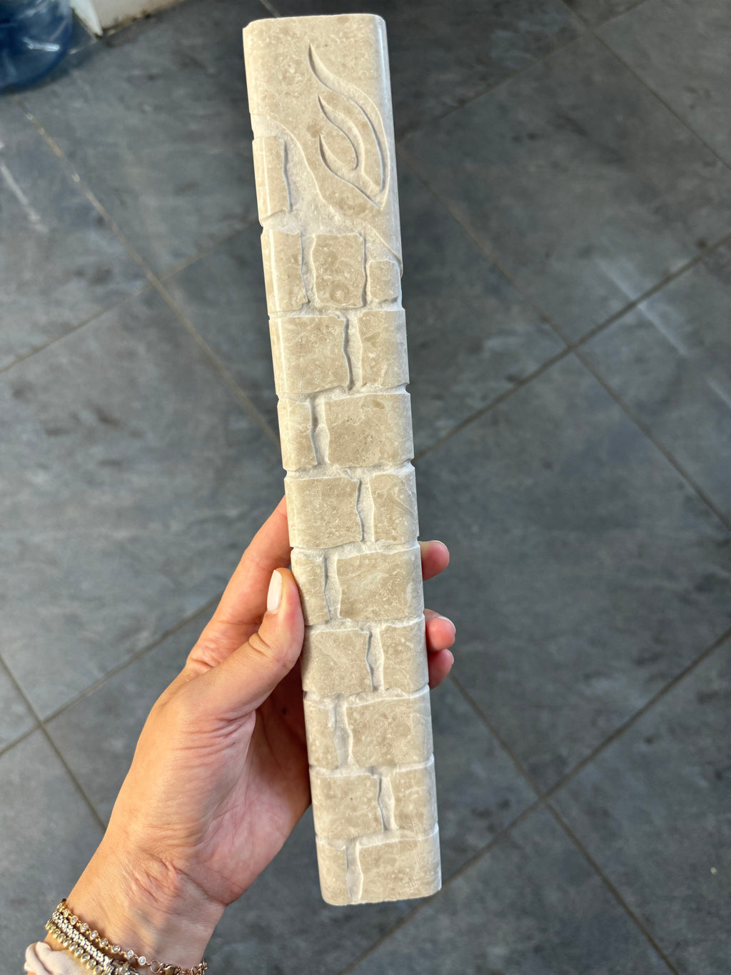 Jerusalem Stone Mezuzah – Natural Rounded Cascading Shin
