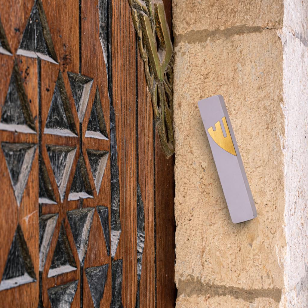 Concrete Mezuzah | Gold Shin