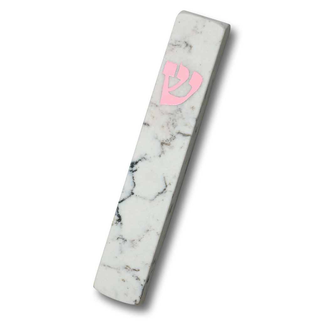 Carrara Mezuzah | Engraved Pink Shin