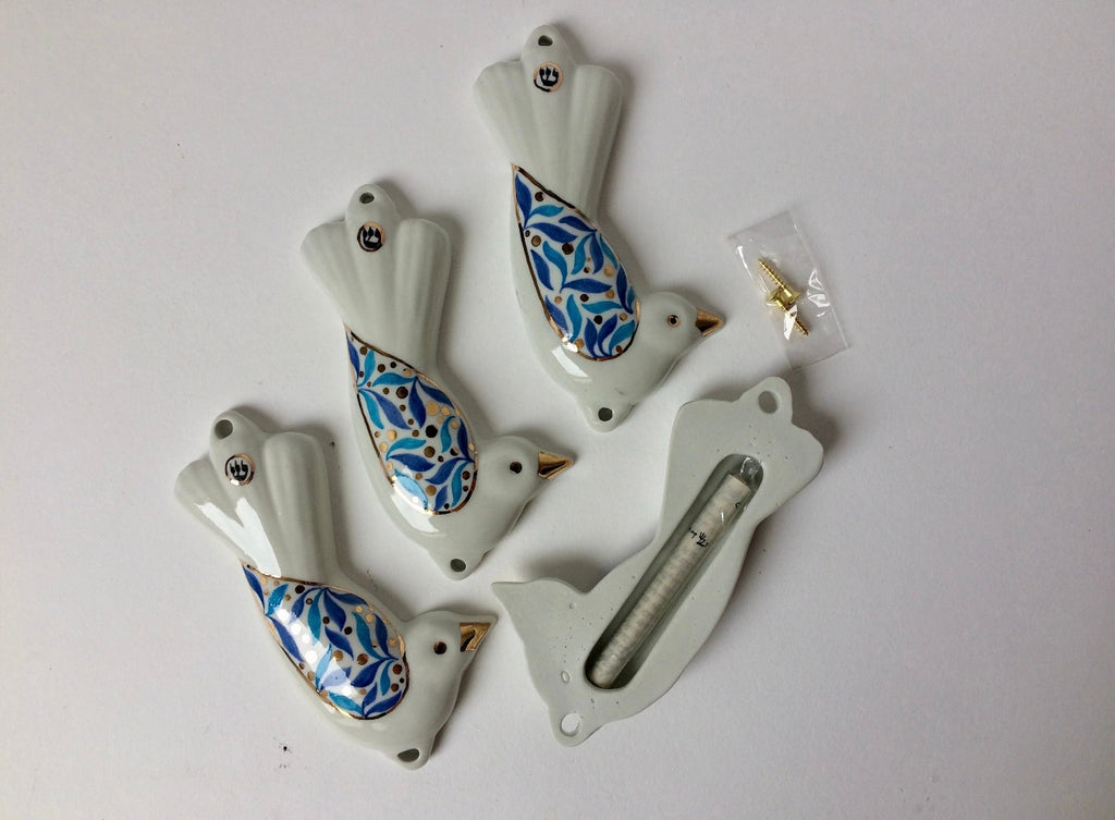 Porcelain White Bird Mezuzah