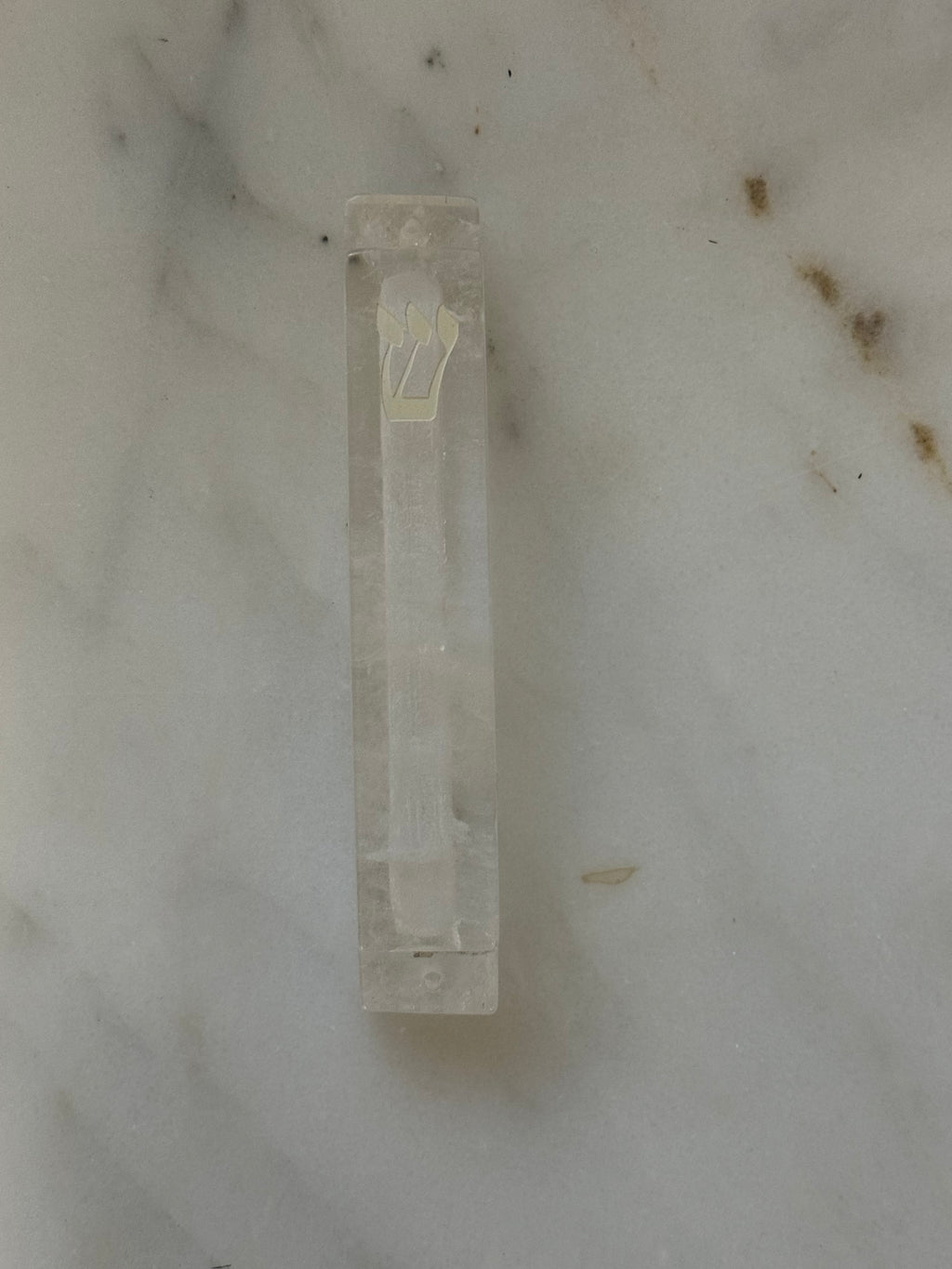 Carved Clear Quartz Mezuzah | White Resin Shin