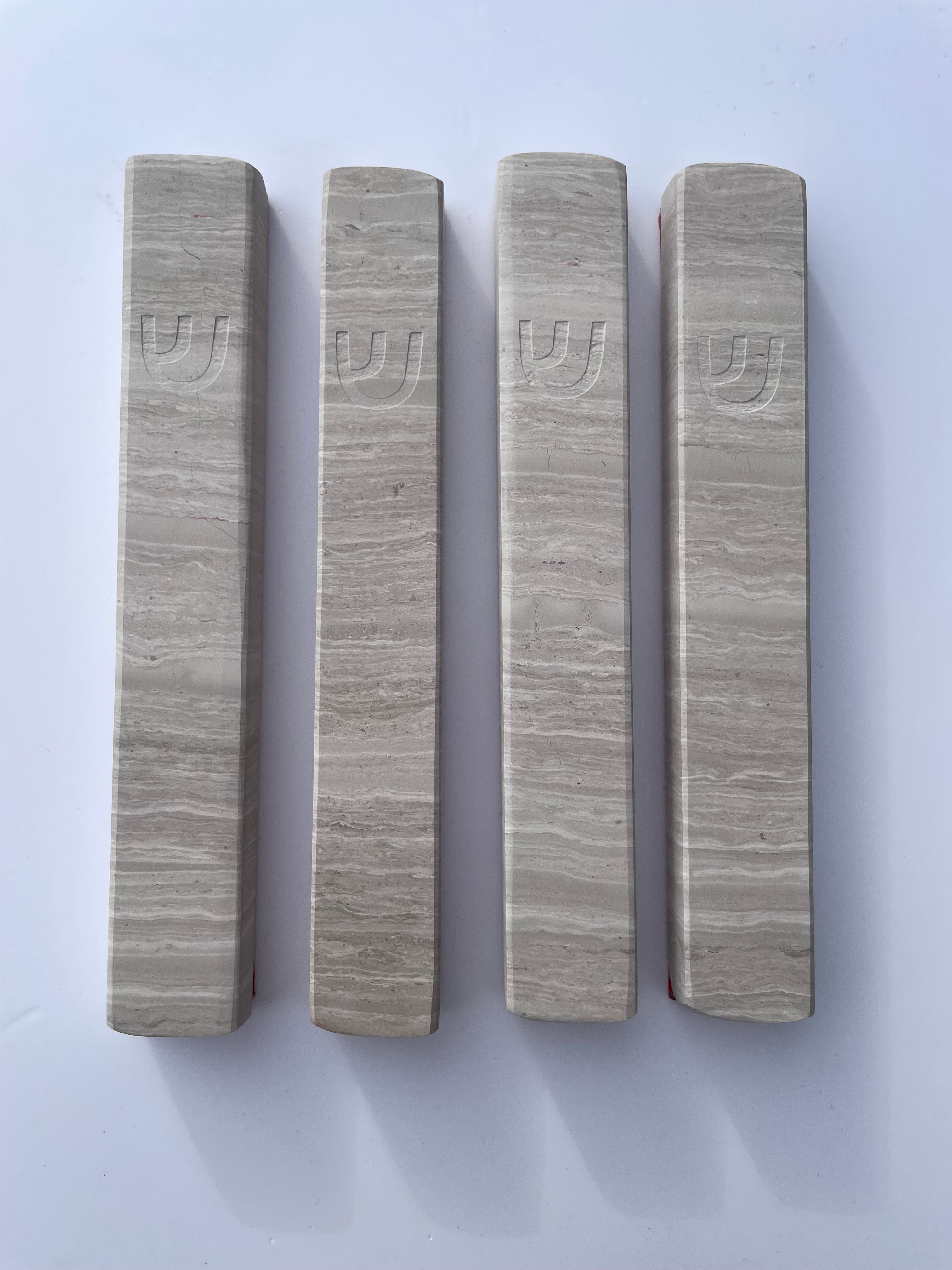 Travertine Mezuzah | Engraved Rounded Shin